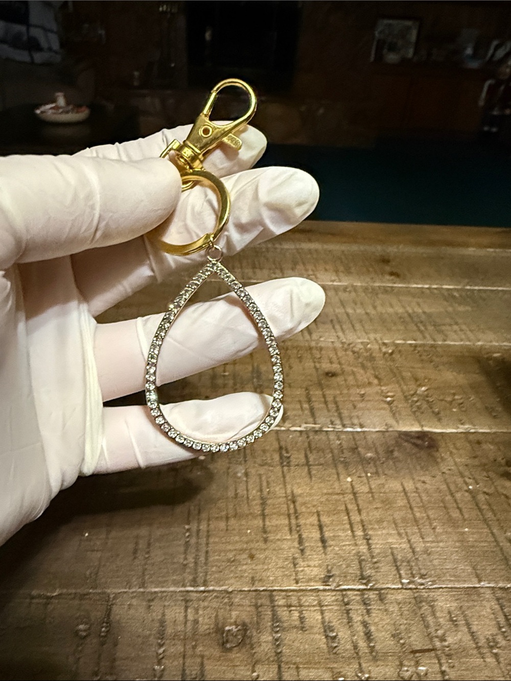 Gold Tone Teardrop Crystal Keychain